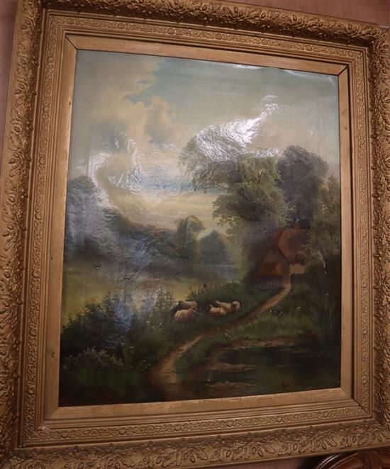 Cedric Gray, pair of oils on canvas, Sheep in landscapes, signed and dated 1903, 75 x 63cm